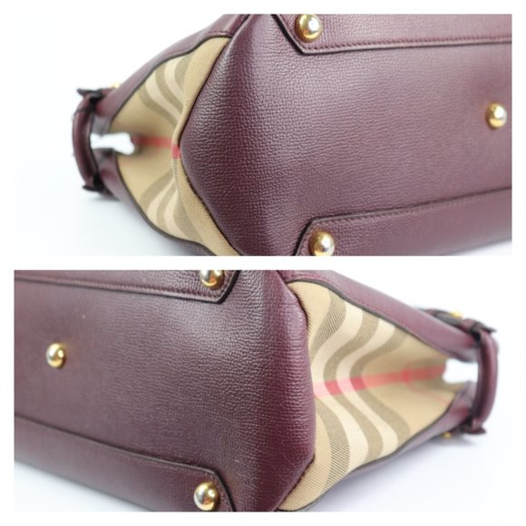 BURBERRY Grainy Calfskin House Check Medium Banner Tote Mahogany Red - Picture 5 of 16